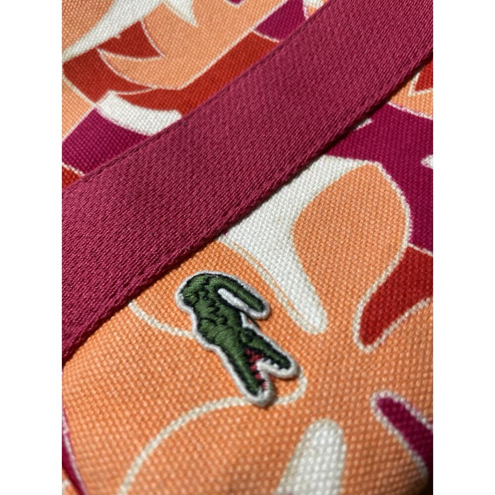 Lacoste Canvas Beach Tote Bag Tropical Pink Orange Shopper w/ Zip Pouch - Picture 11 of 14